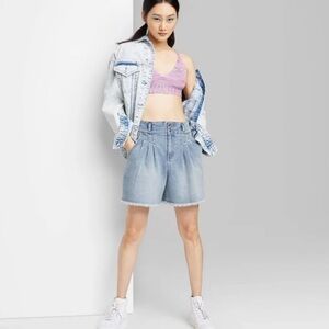 WILD Fable Womens Highest Rise A-Line Denim Shorts Pleated Raw Hem Lt. Blue